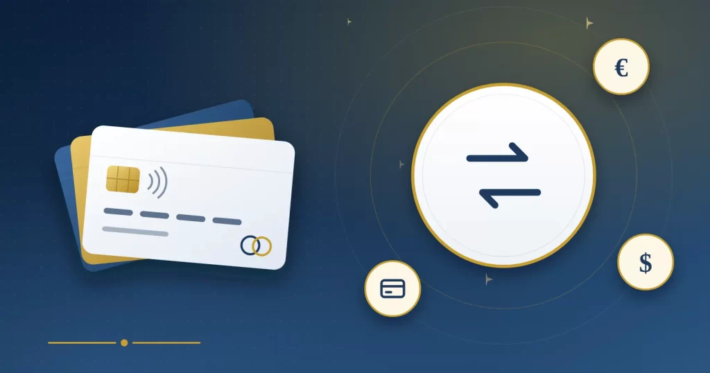 Illustration av en kortterminal som låter kunden välja mellan euro och kronor
